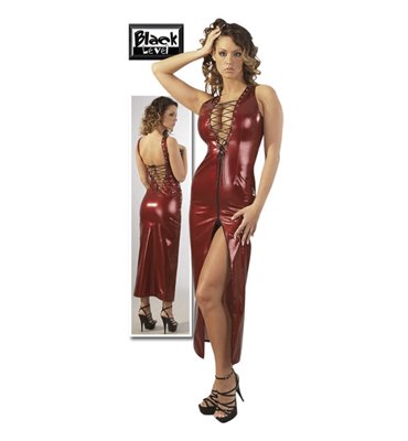 Κόκκινο Μακρύ Φόρεμα Βινυλ με Κορδόνι XL